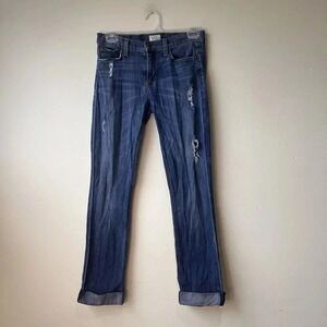 Hudson Tilda Midrise Straight Cuff  Jean Women Sz 25 Blue Distressed Stretch